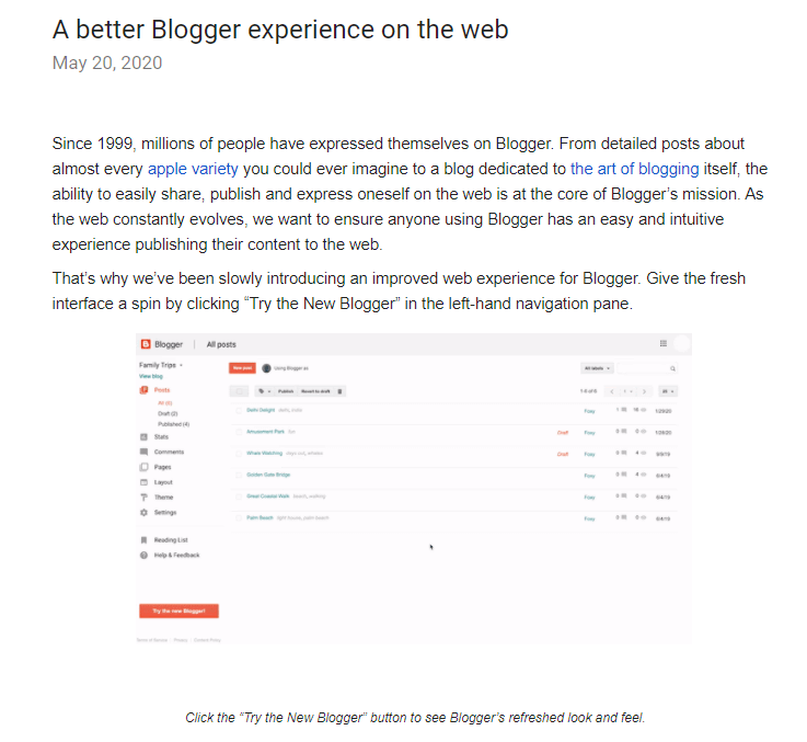 Пример блога на площадке Blogger