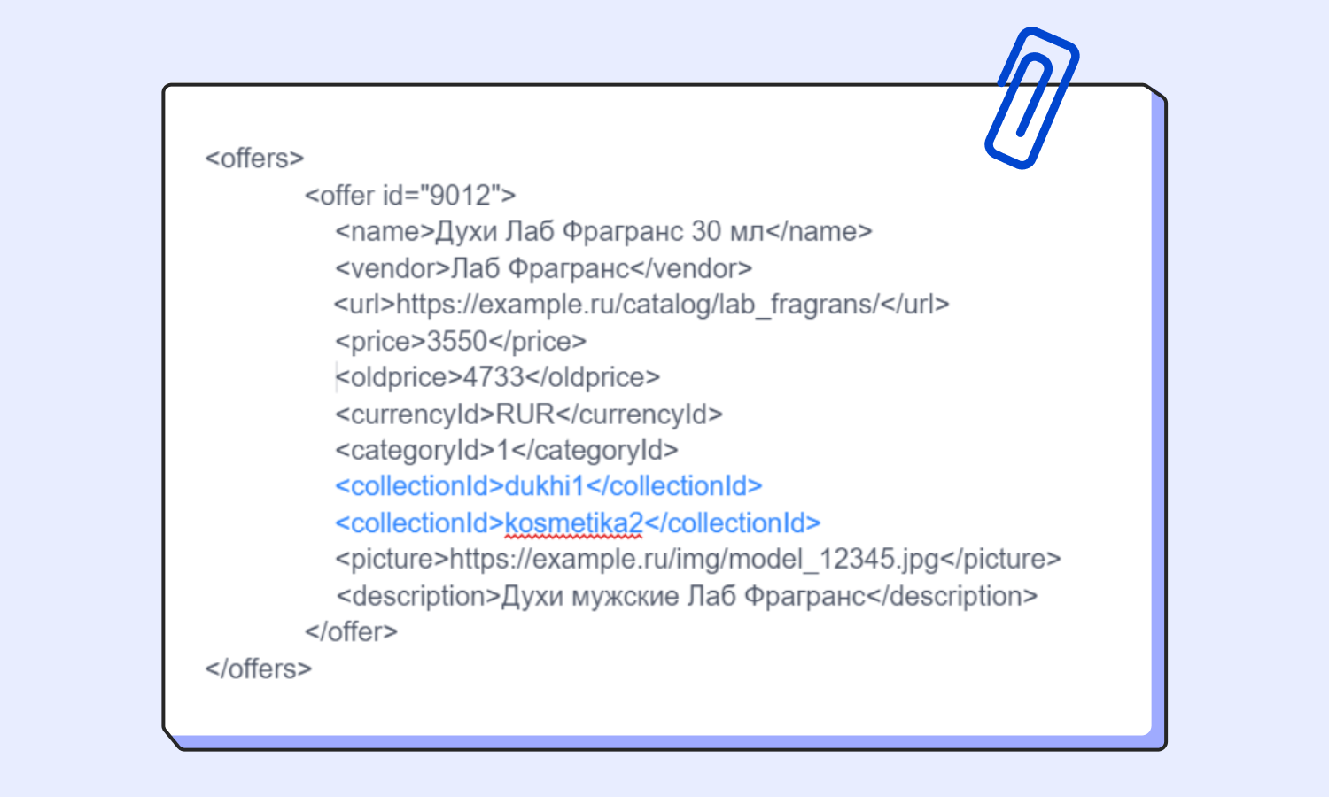 Яндекс товары фид - пример с элементом <collectionId> 