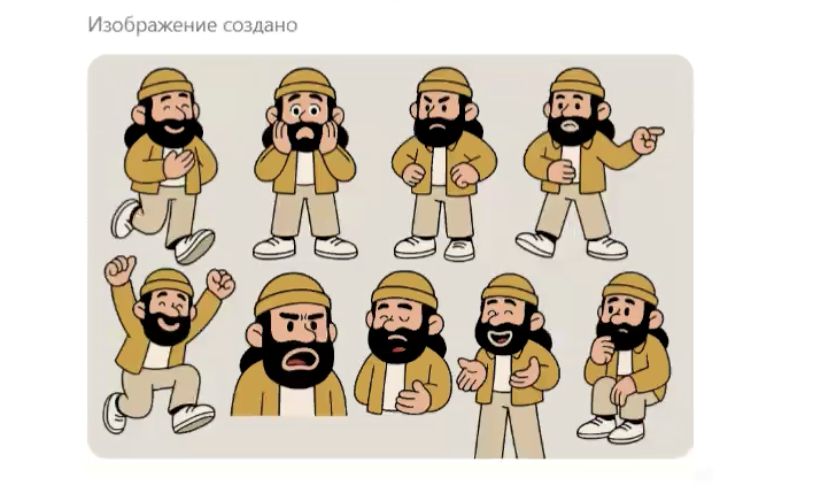 В итоге получил отличного персонажа. Чем дальше, тем короче становились мои промпты — нейросеть
уже понимала, какой стиль мне нужен